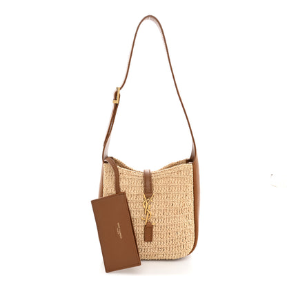 Saint Laurent Raffia Calfskin Le 5 A 7 Baby Hobo  Natural Brick 3 of 12