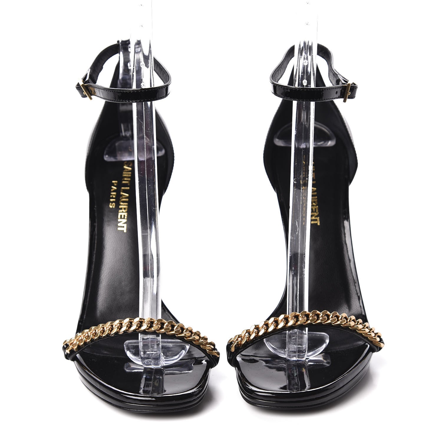 Saint Laurent Patent Calfskin Chain Jane 110 Ankle Strap Sandals 37 Black 2 of 8