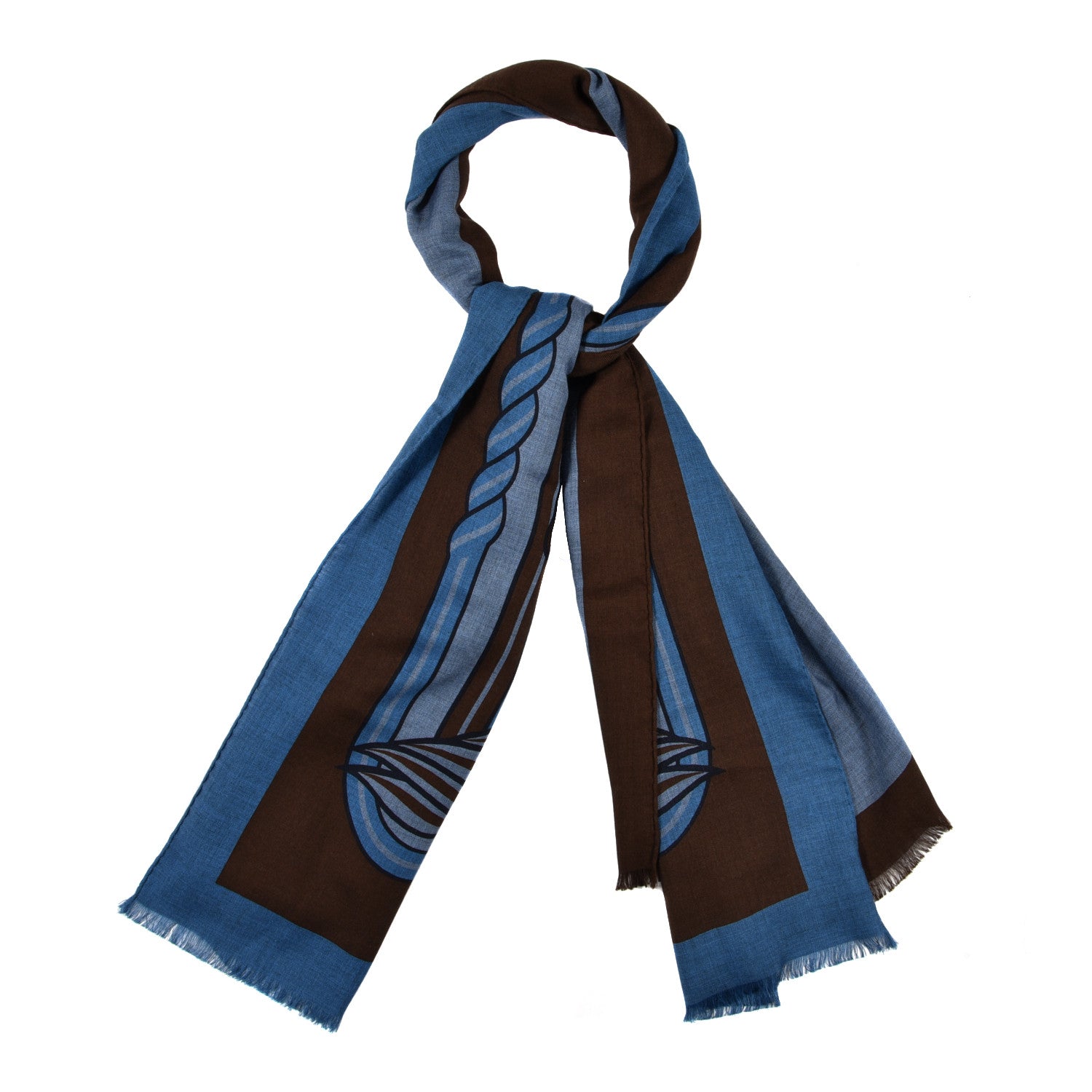 Hermes Cashmere Silk H Quadrige II Stole Bleu Chine Marron 1 of 5