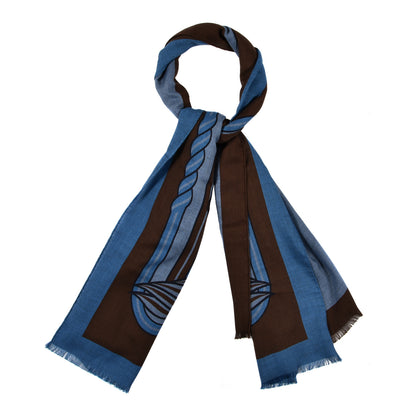 Hermes Cashmere Silk H Quadrige II Stole Bleu Chine Marron 1 of 5