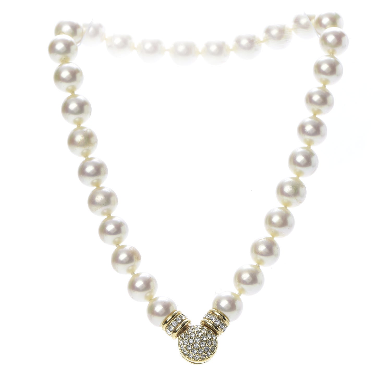 Christian Dior Pearl Crystal Necklace Gold 3 of 8