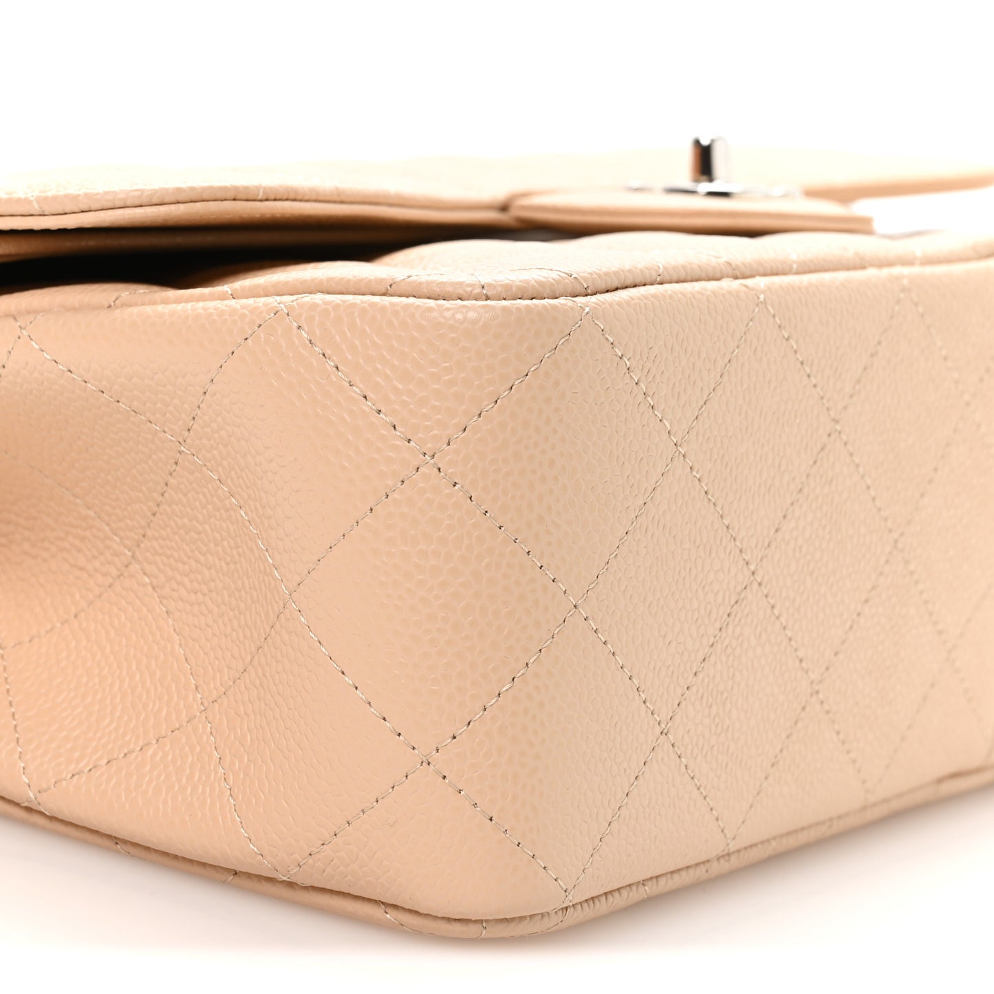 Caviar Quilted Jumbo Double Flap Light Beige