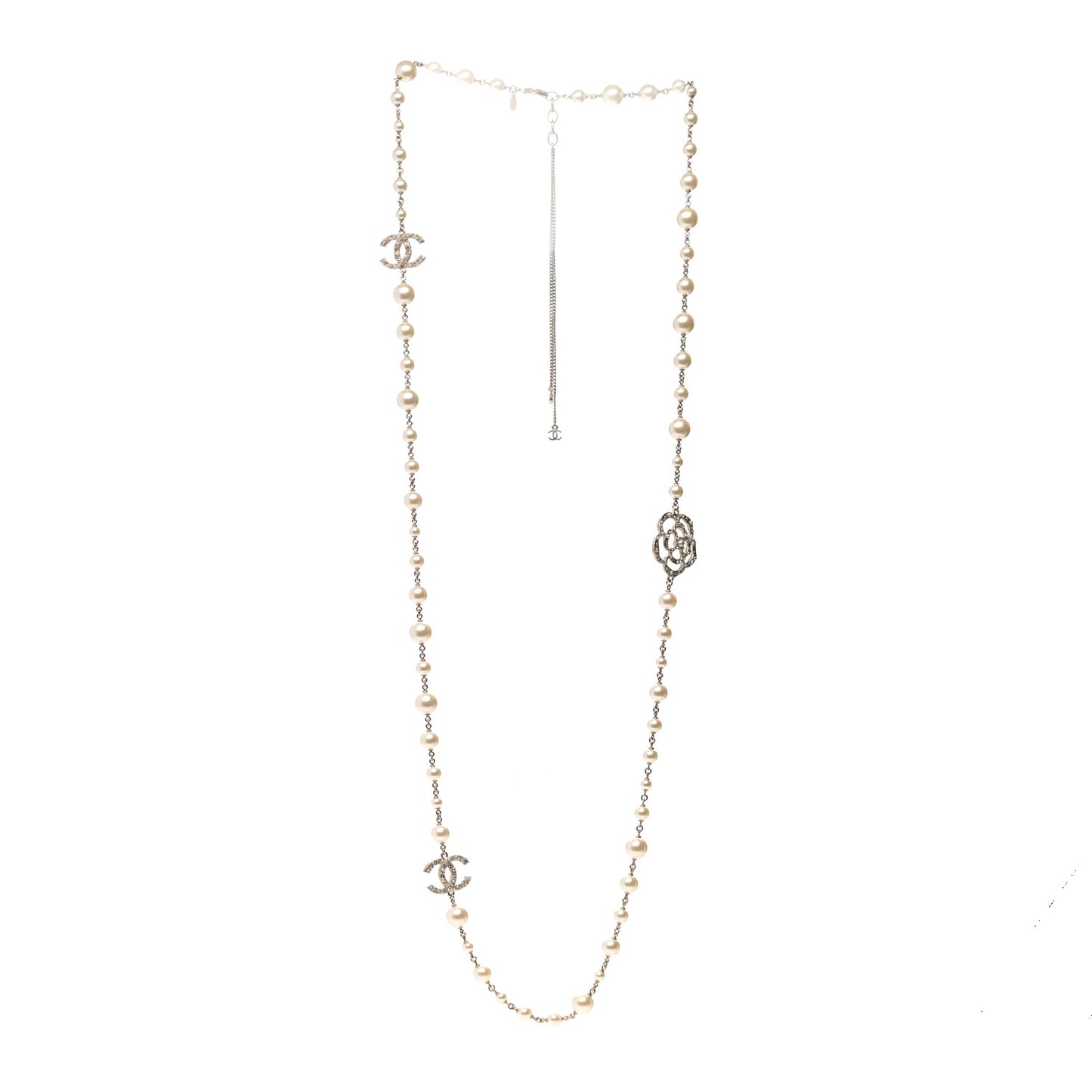 Pearl Crystal Camellia CC Necklace Gold