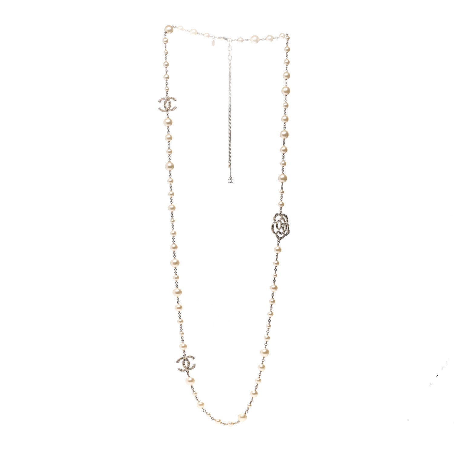 Chanel Pearl Crystal Camellia CC Necklace Gold 3 of 6