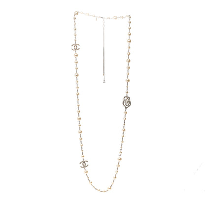 Chanel Pearl Crystal Camellia CC Necklace Gold 3 of 6
