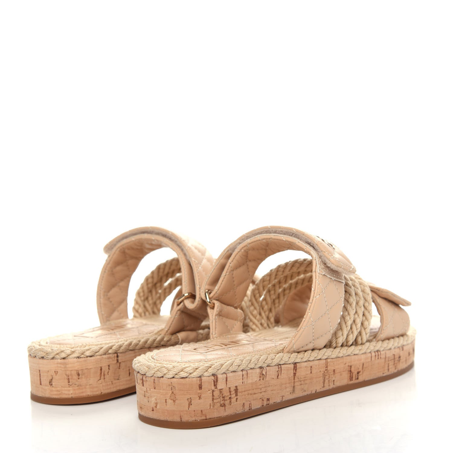 Chanel Cord Lambskin Quilted Logo Mules 37 Beige 4 of 10