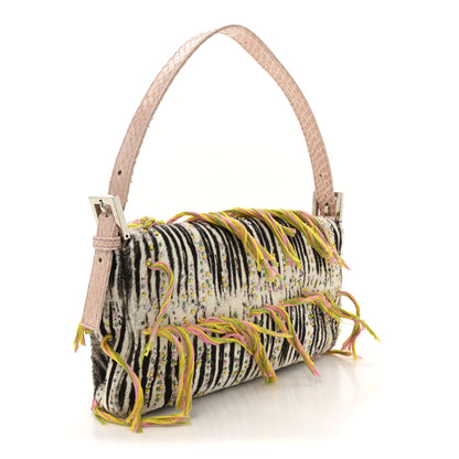 Fendi Calf Hair Snakeskin Zebra Print Beaded Fringe Baguette Multicolor 3 of 9