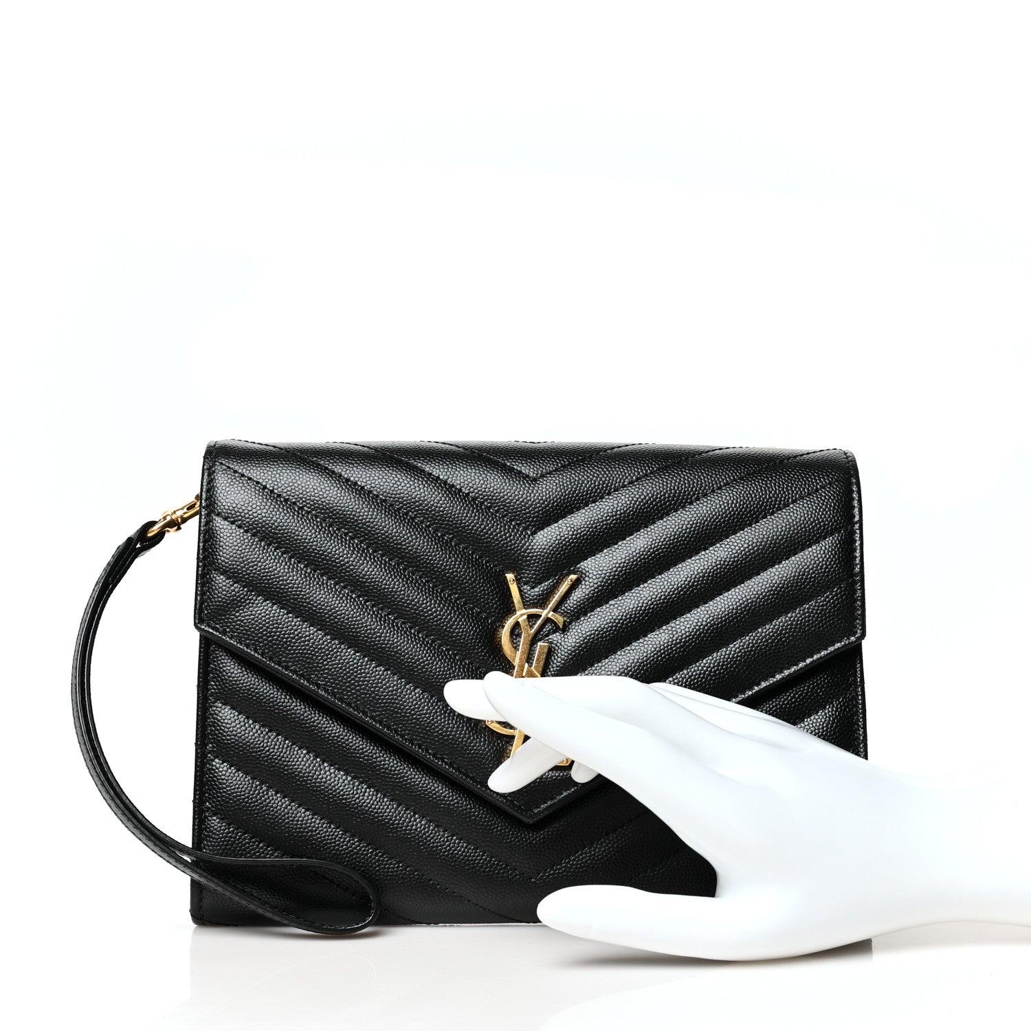 Saint Laurent Grain De Poudre Matelasse Chevron Monogram Envelope Clutch Black 3 of 11