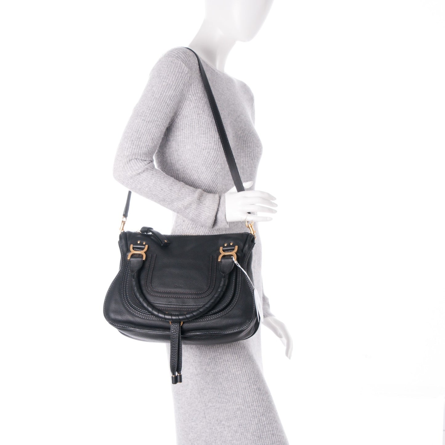 Calfskin Medium Marcie Satchel Black