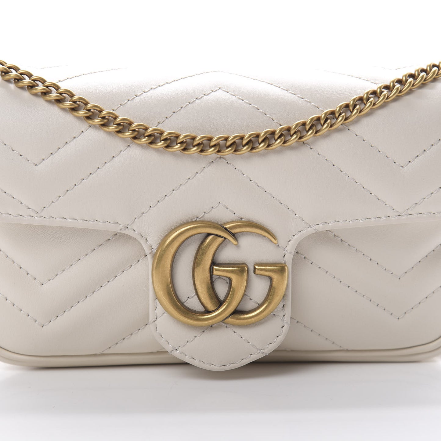 Calfskin Matelasse Super Mini GG Marmont Shoulder Bag White