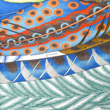 Hermes Cashmere Silk Plumes En Fete Shawl 140 White Vert Blue 5 of 6