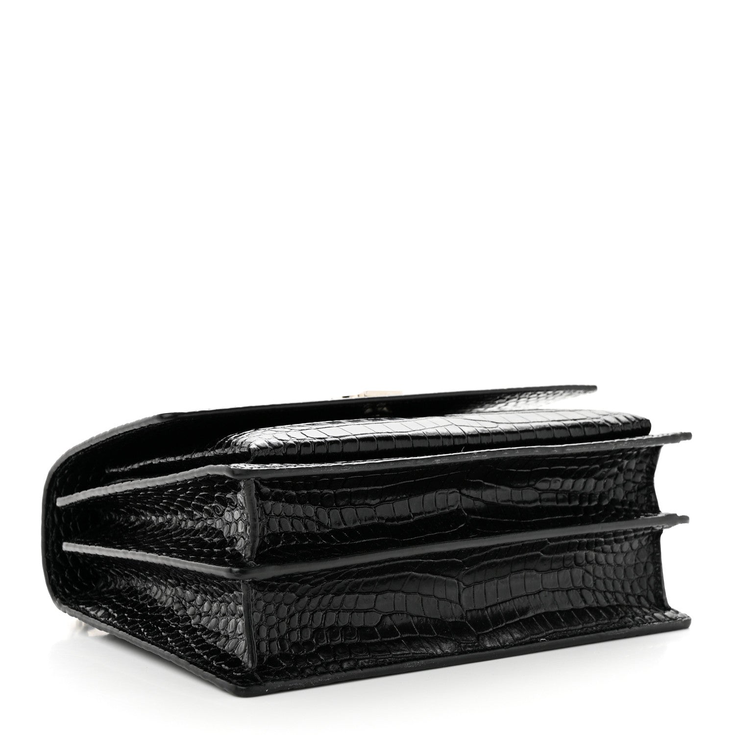 Saint Laurent Calfskin Crocodile Embossed Medium Monogram Sunset Black 4 of 10