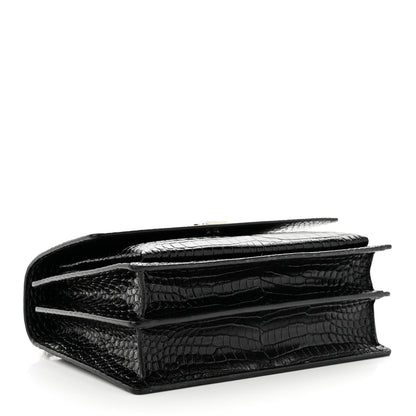 Saint Laurent Calfskin Crocodile Embossed Medium Monogram Sunset Black 4 of 10