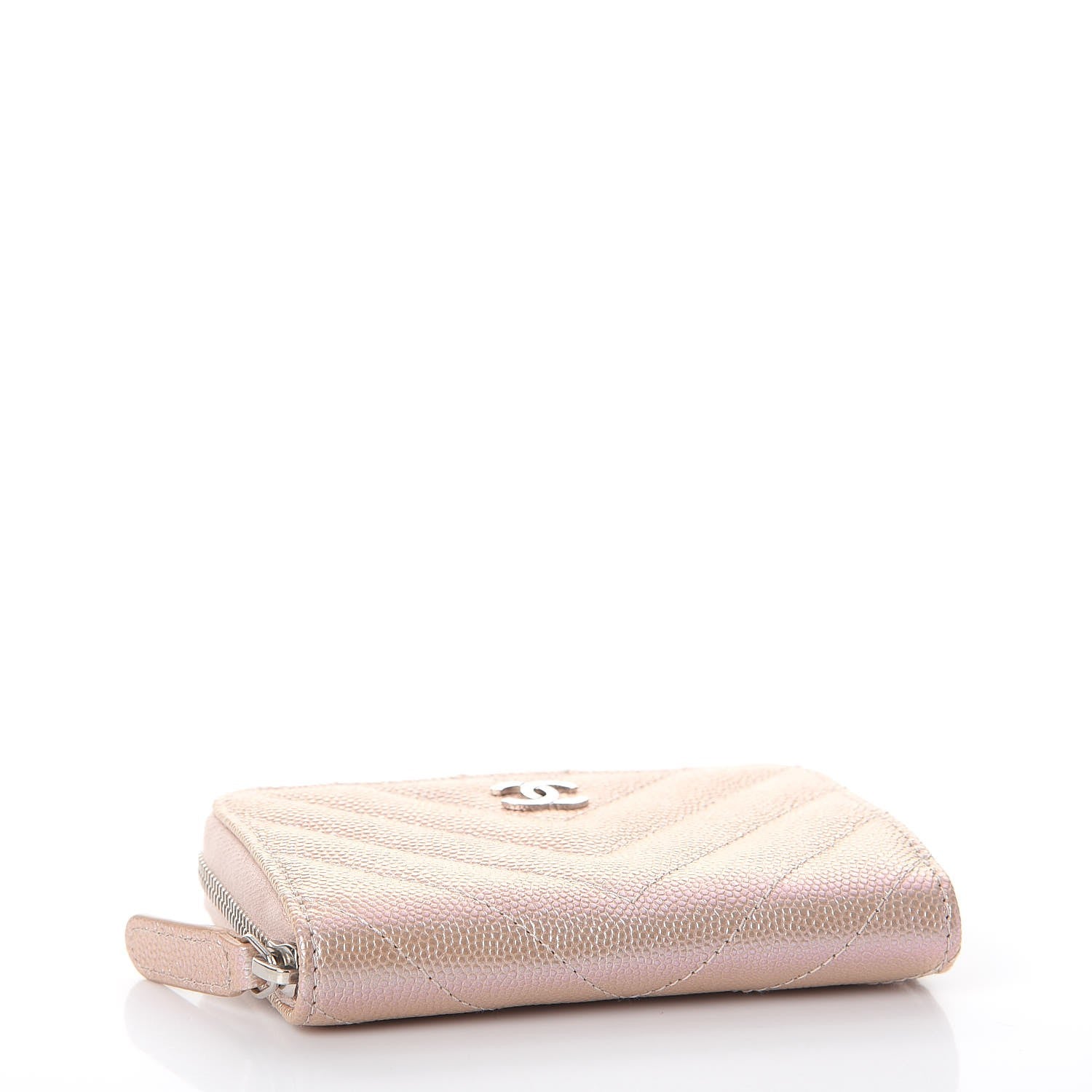 Chanel Metallic Caviar Chevron Quilted Zip Around Coin Purse Light Gold 4 of 8