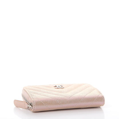 Chanel Metallic Caviar Chevron Quilted Zip Around Coin Purse Light Gold 4 of 8