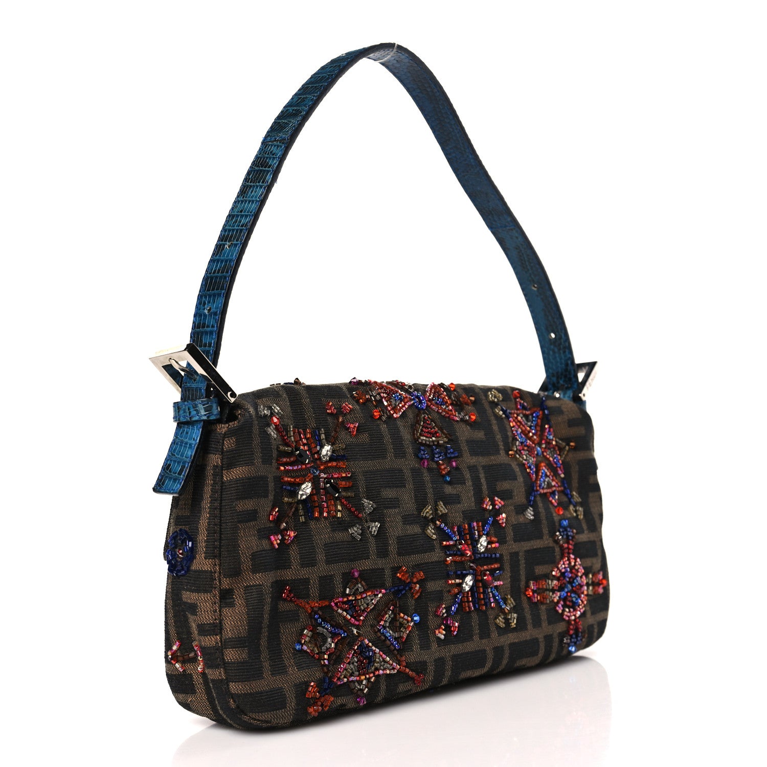 Fendi Zucca Lizard Embroidered Baguette Tobacco Multicolor 3 of 9