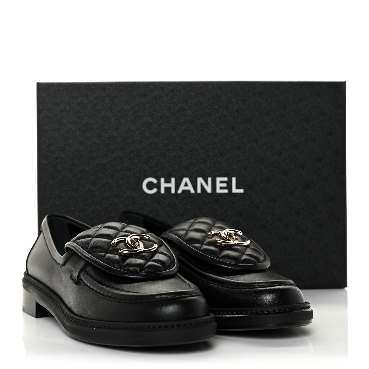 Lambskin Quilted CC Turnlock Loafers 38.5 Black