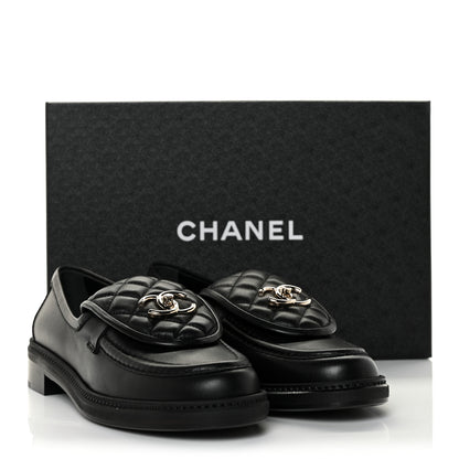 Chanel Lambskin Quilted CC Turnlock Loafers 38.5 Black 9 of 9