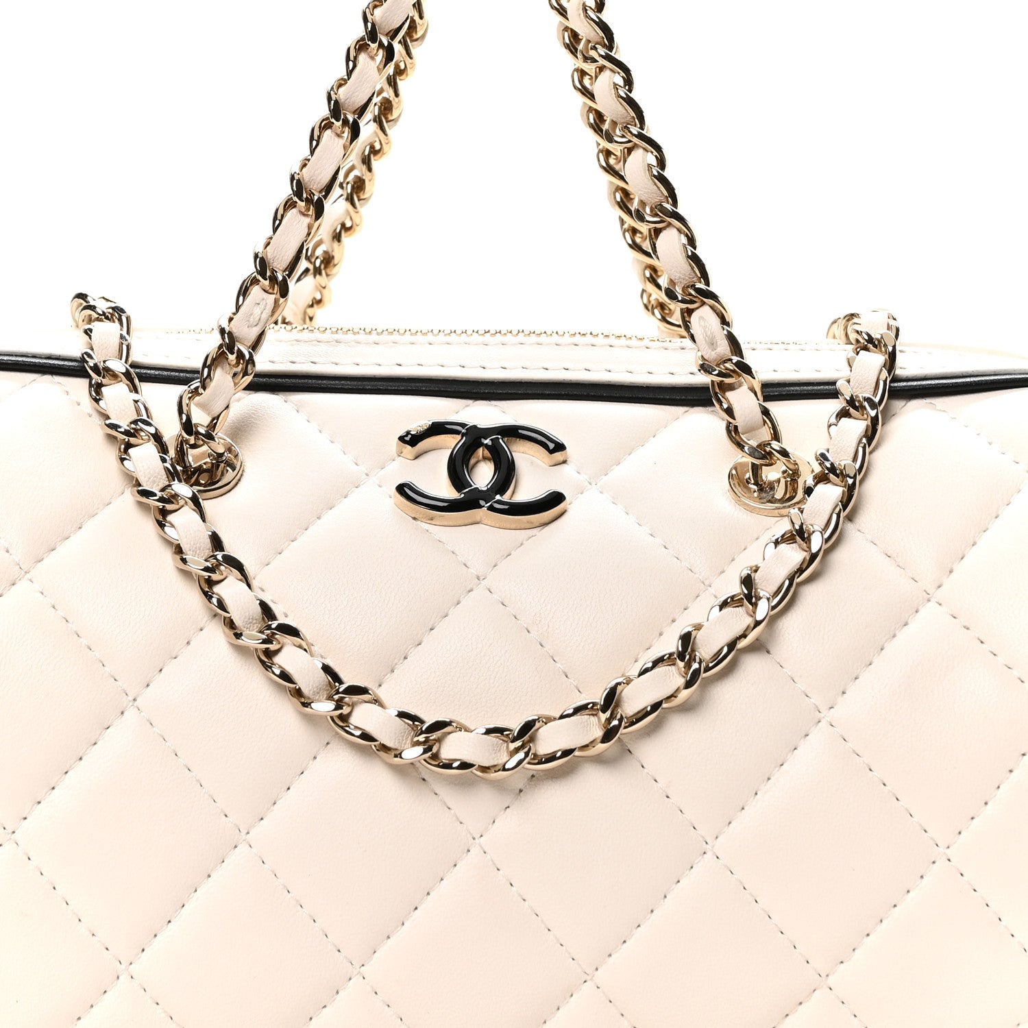 Chanel Lambskin Quilted Resin CC Mini Bowling Clutch With Chain White Black 7 of 10