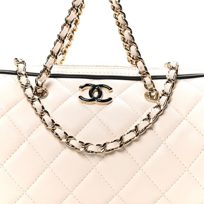 Chanel Lambskin Quilted Resin CC Mini Bowling Clutch With Chain White Black 7 of 10
