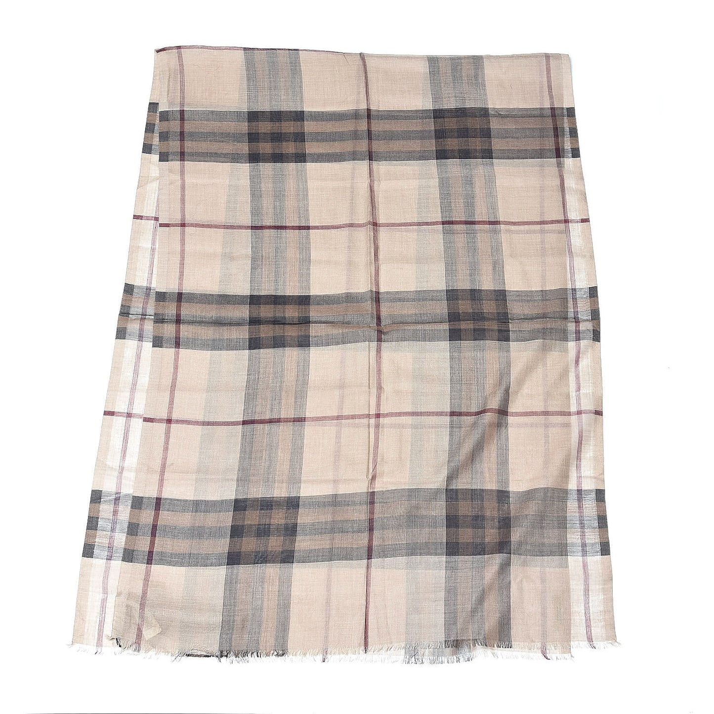 Wool Silk Gauze Giant Check Scarf Camel