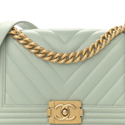 Chanel Calfskin Chevron Quilted Medium Boy Flap Green 8 of 11