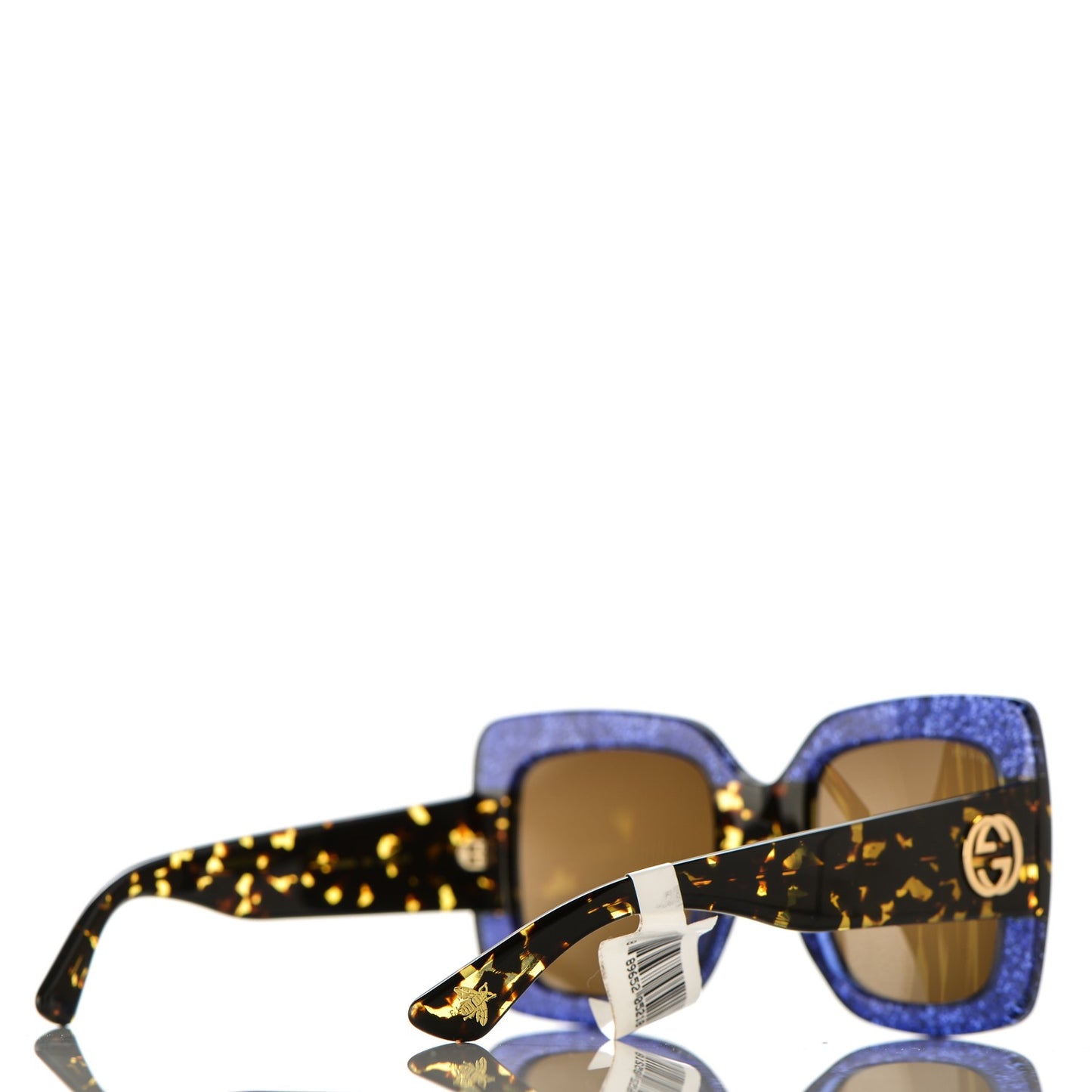 Square Frame GG0083S Sunglasses Glitter Blue Havana Brown