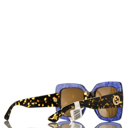 Gucci Square Frame GG0083S Sunglasses Glitter Blue Havana Brown 4 of 9