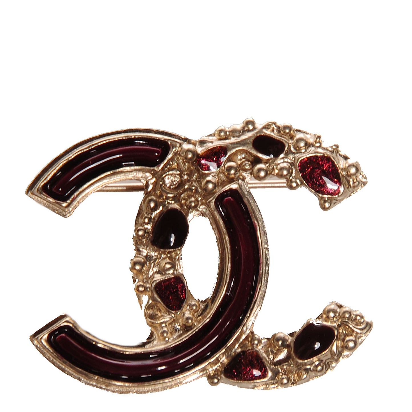 Enamel Gripoix Poured Glass CC Brooch Gold
