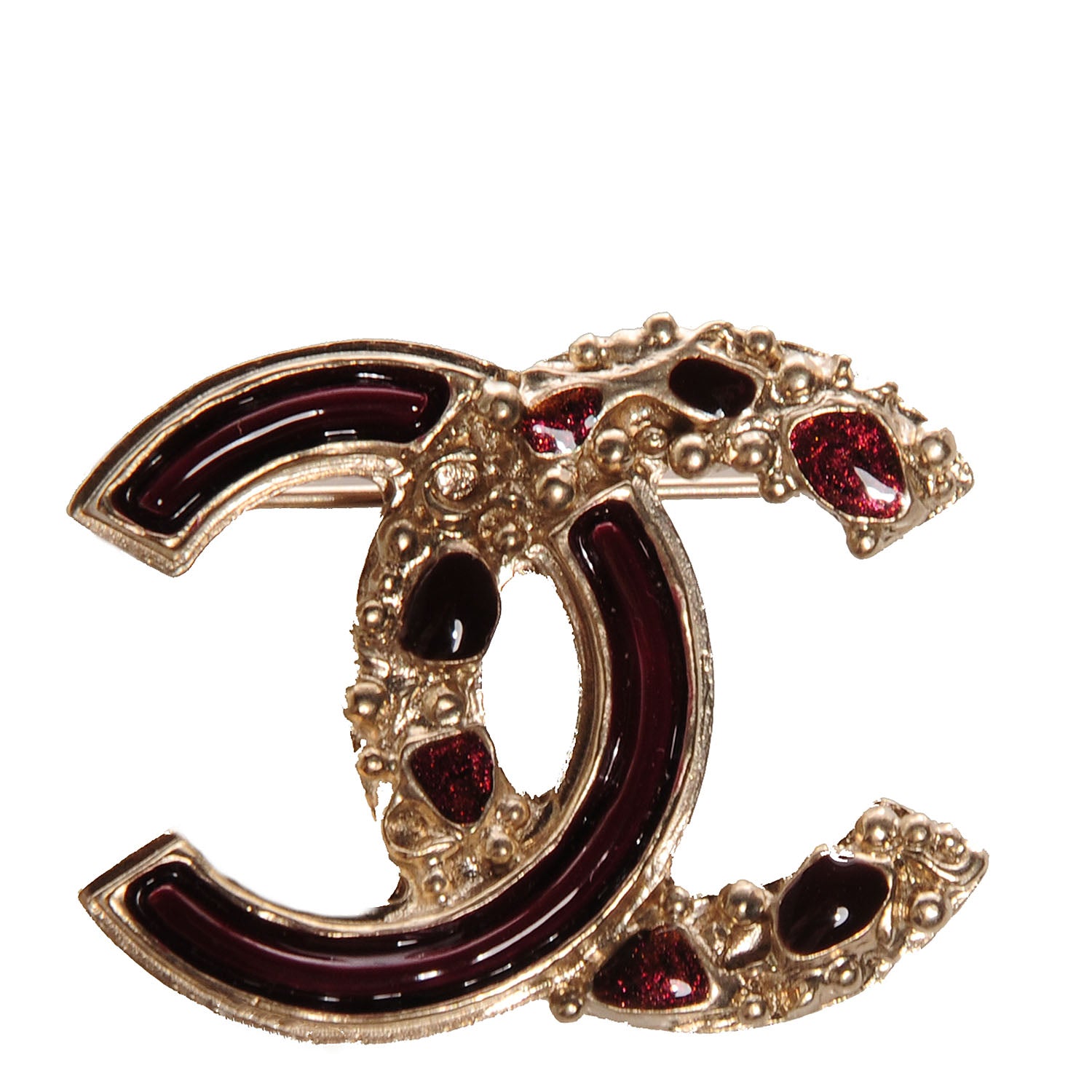 Chanel Enamel Gripoix Poured Glass CC Brooch Gold 1 of 5