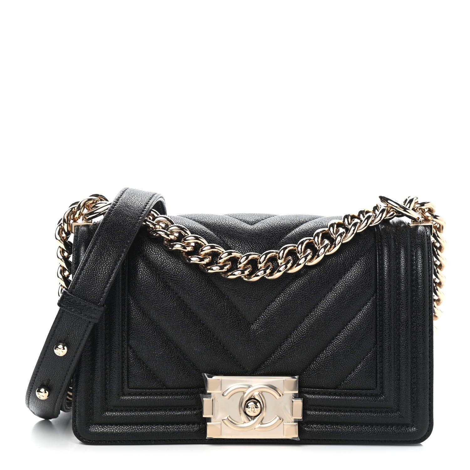 Chanel Caviar Chevron Quilted Small Boy Flap Black 1 of 9