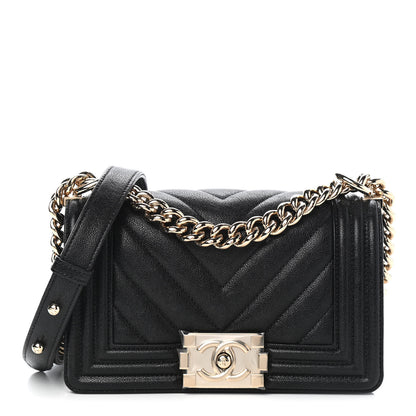 Chanel Caviar Chevron Quilted Small Boy Flap Black 1 of 9
