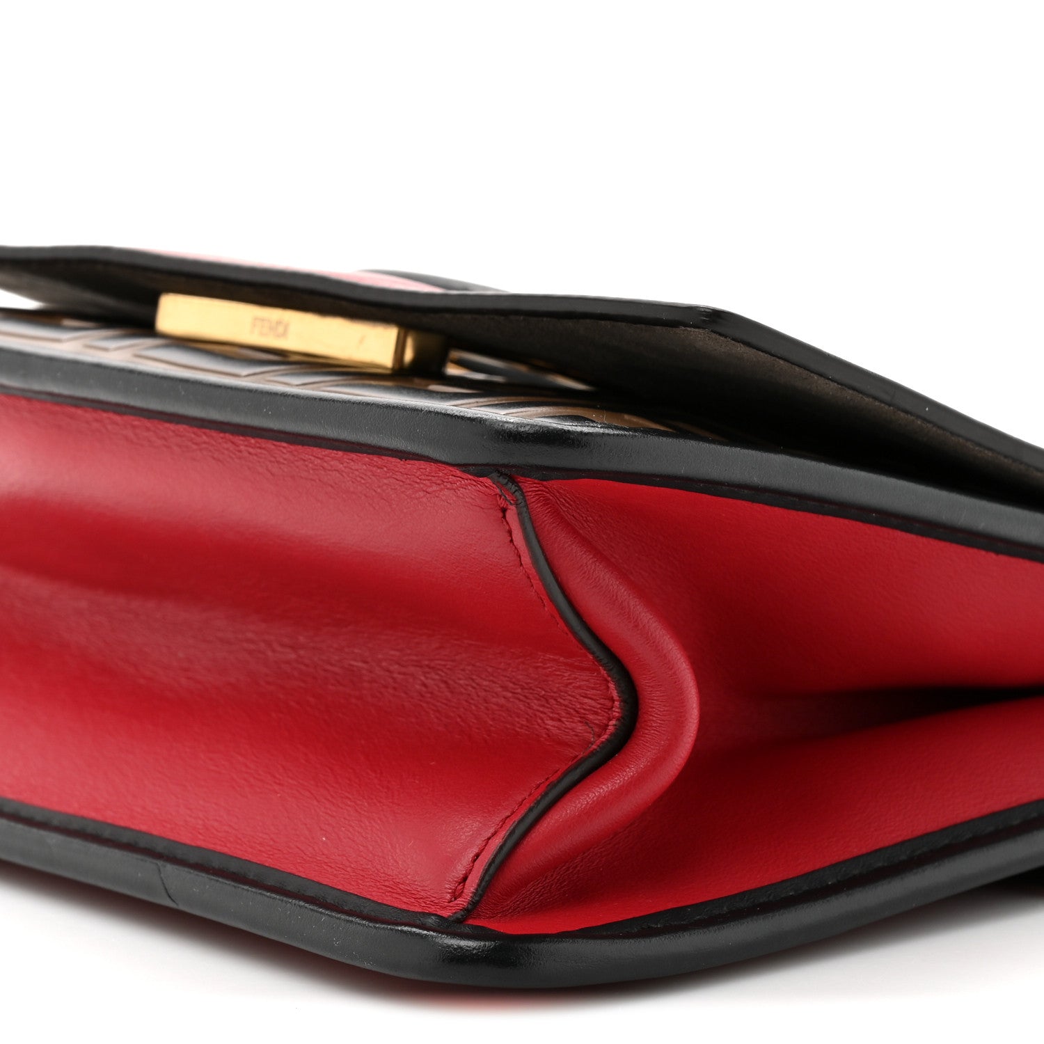 Fendi Vitello Century F is Fendi Bi-Color FF 1974 Embossed Small Kan I Shoulder Bag Fragola Maya Black 9 of 13