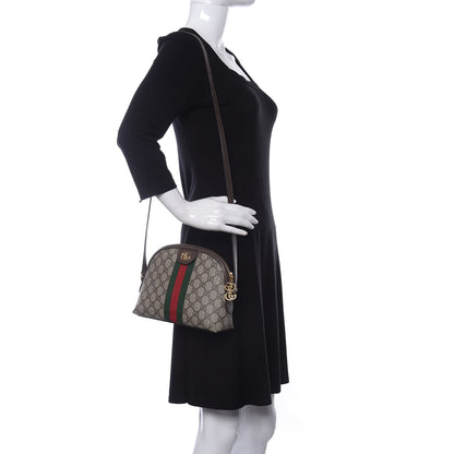 Gucci GG Supreme Monogram Textured Dollar Calfskin Web Small Ophidia Dome Shoulder Bag Beige Ebony New Acero 2 of 10