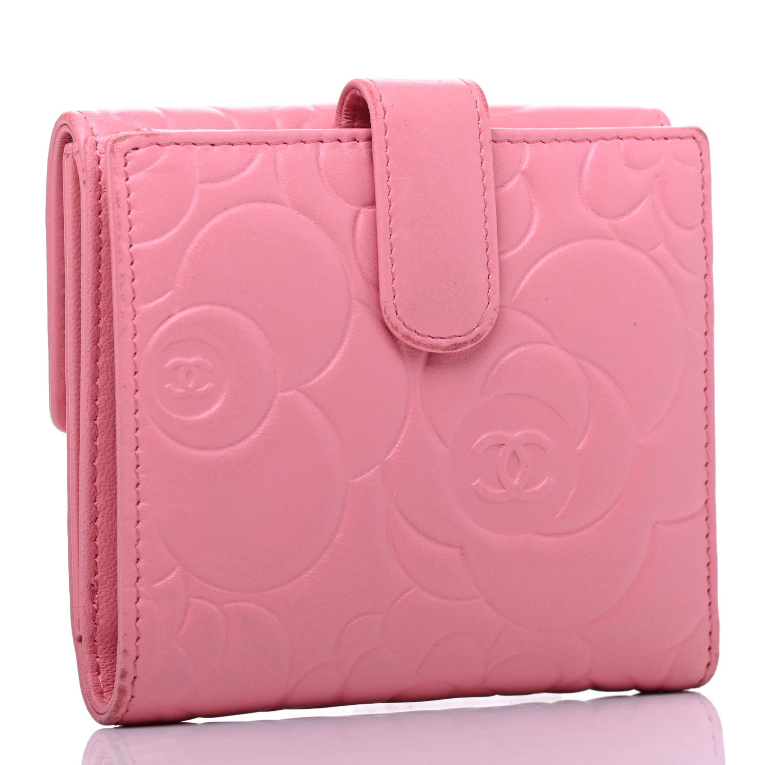 Chanel Lambskin Embossed Camellia French Wallet Pink 3 of 8