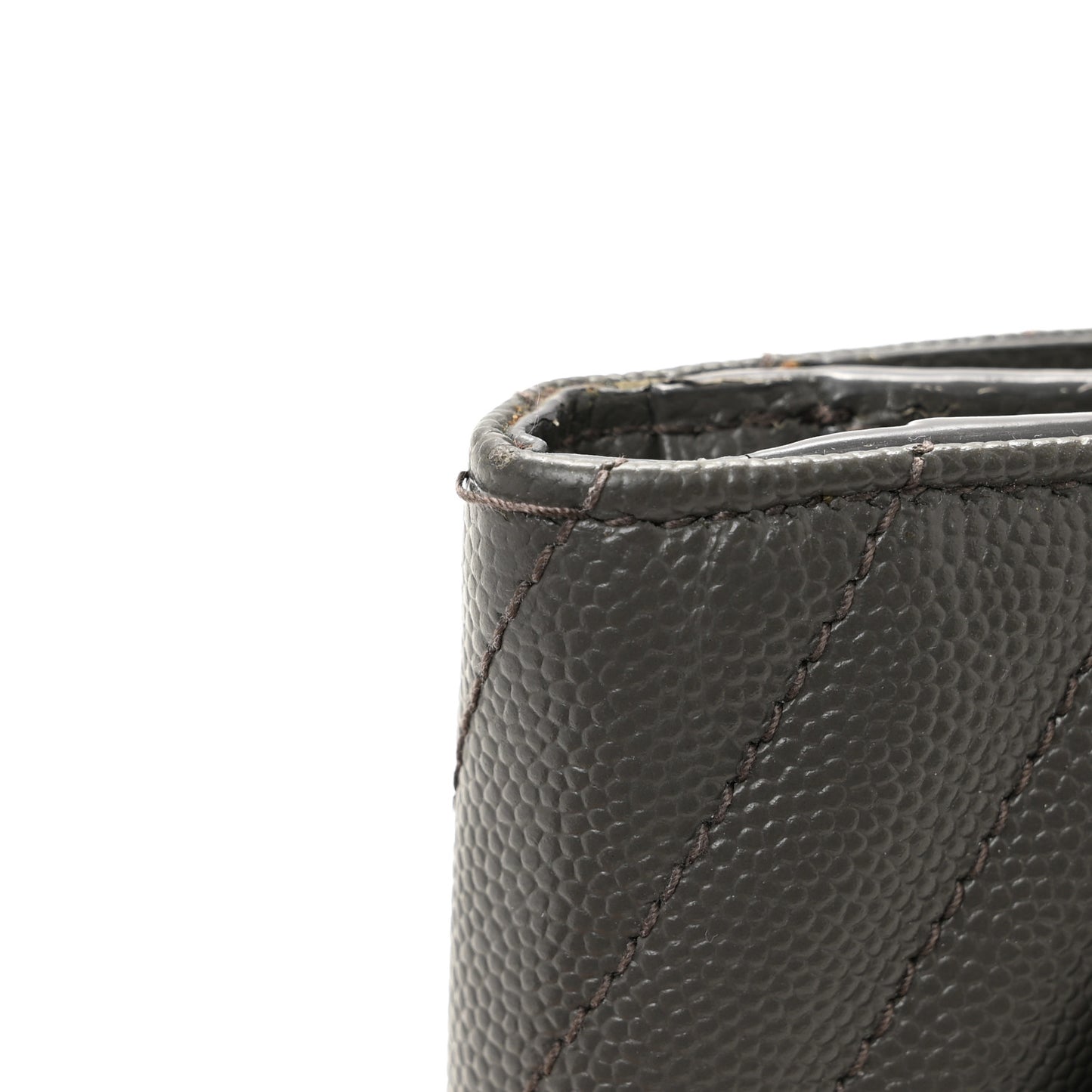 Grain De Poudre Matelasse Chevron Monogram Compact Tri Fold Wallet Coffee