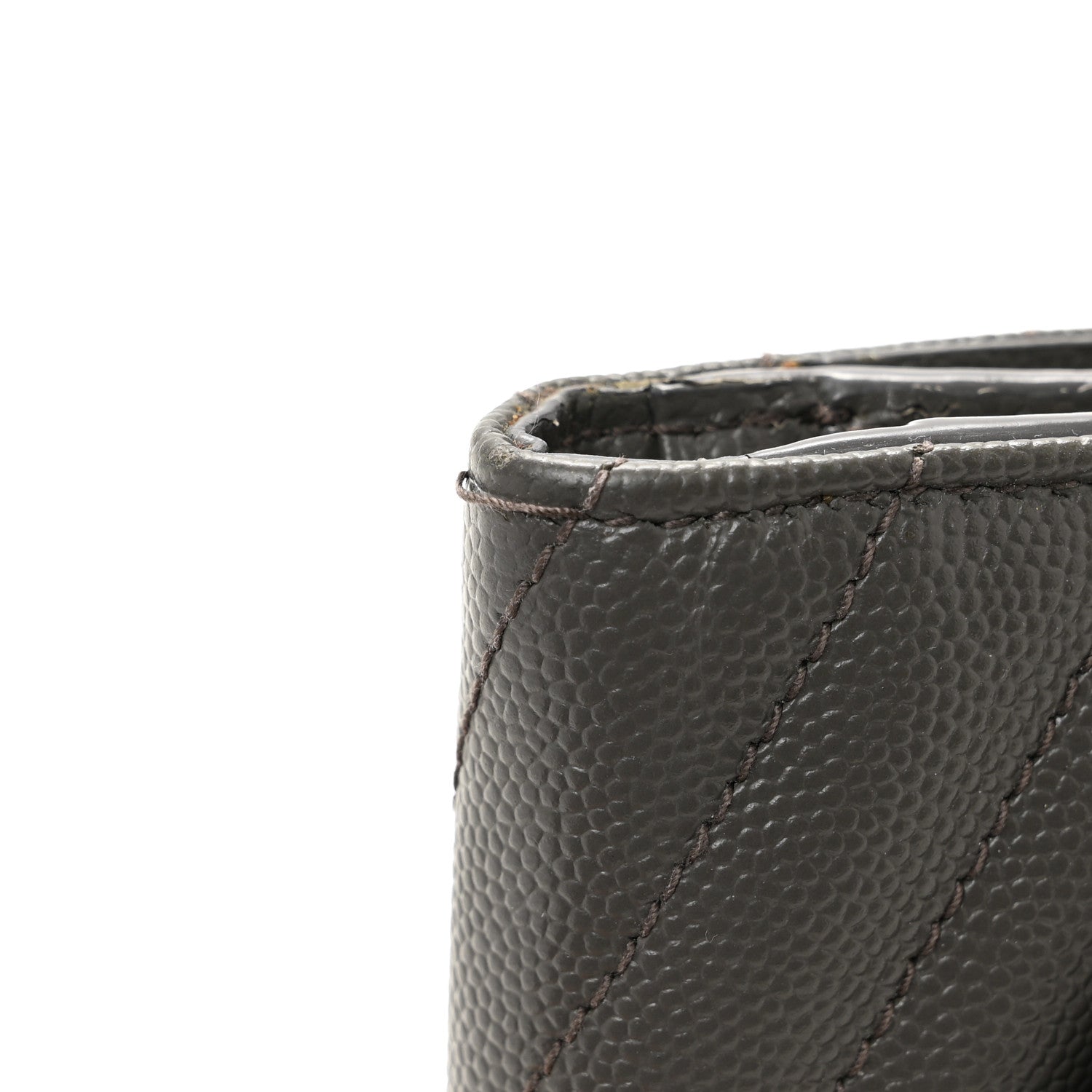 Saint Laurent Grain De Poudre Matelasse Chevron Monogram Compact Tri Fold Wallet Coffee 9 of 12