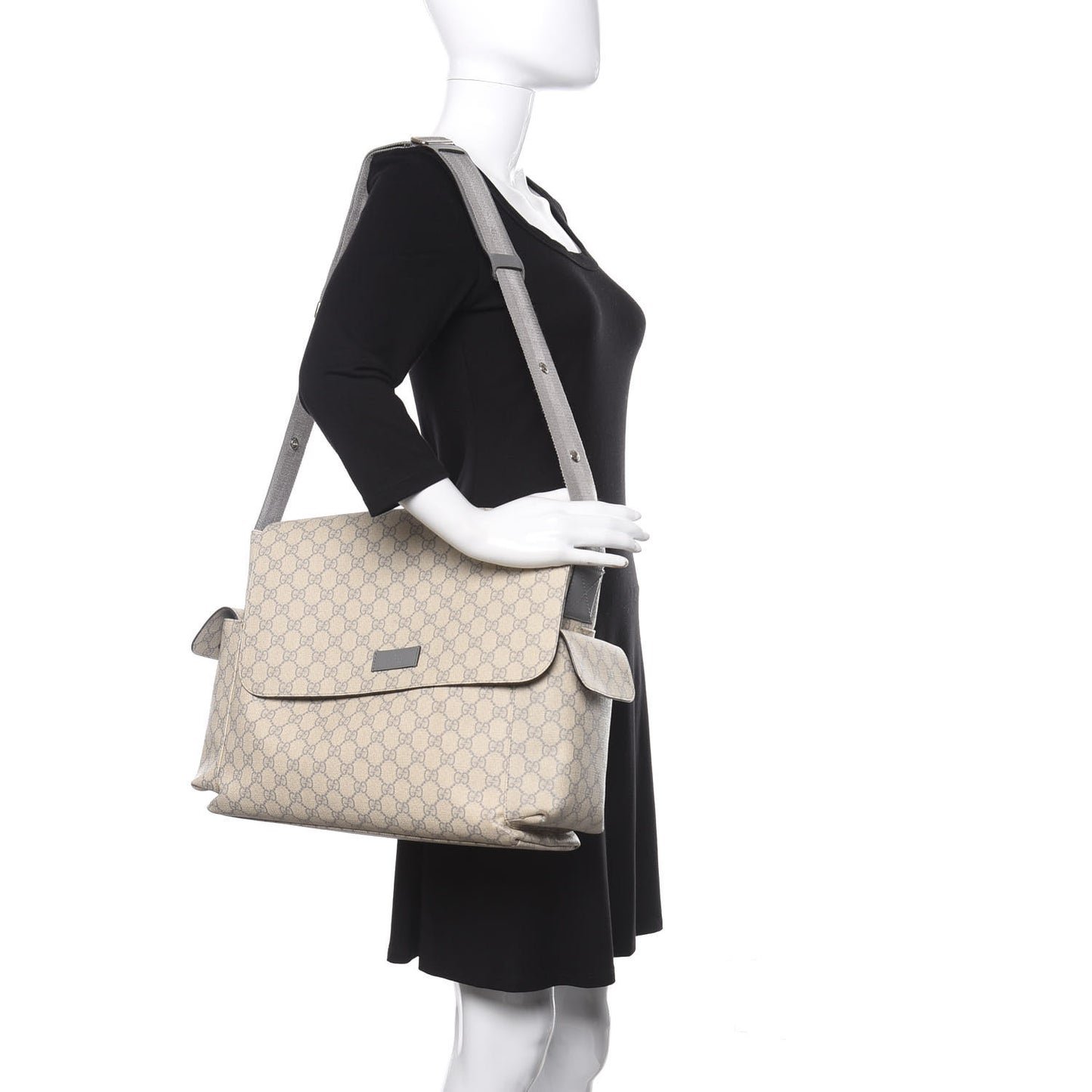 GG Plus Monogram Messenger Diaper Bag Ecru Grigio