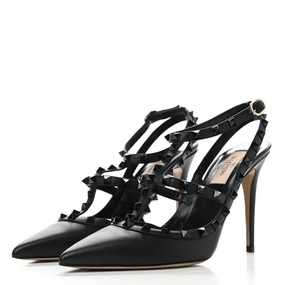 Valentino Garavani Calfskin Lacquered Monochrome Rockstud Ankle Strap 100mm Pumps 39.5 Black 3 of 9