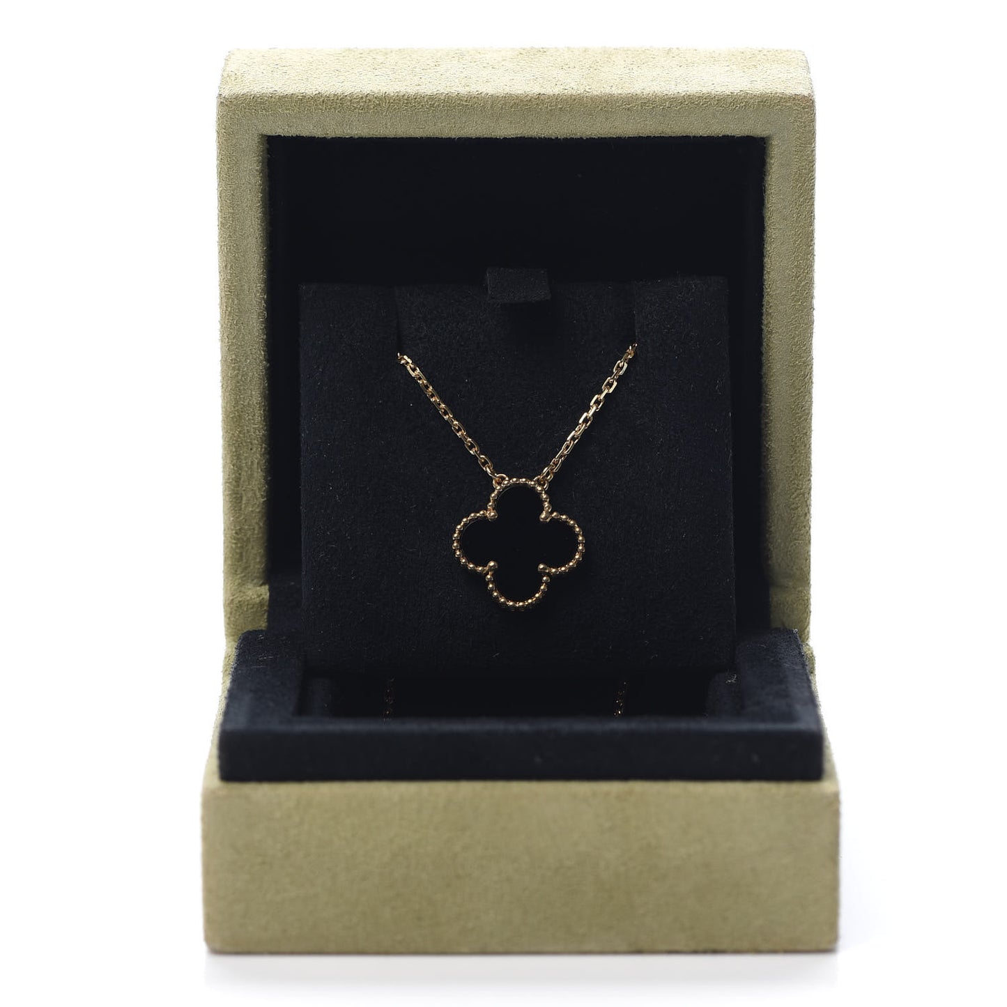 18K Yellow Gold Black Onyx Vintage Alhambra Pendant Necklace