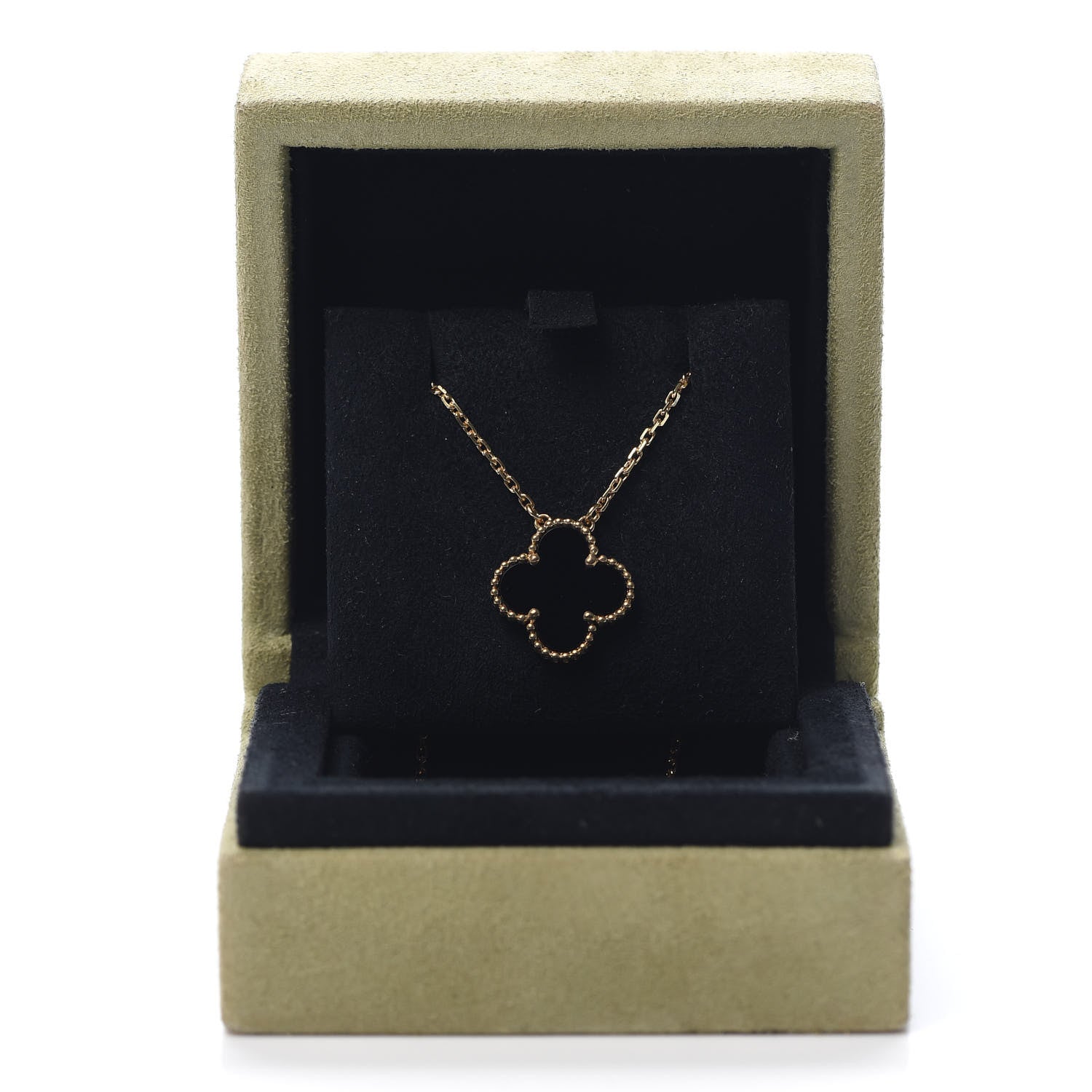 Van Cleef & Arpels 18K Yellow Gold Black Onyx Vintage Alhambra Pendant Necklace 8 of 8