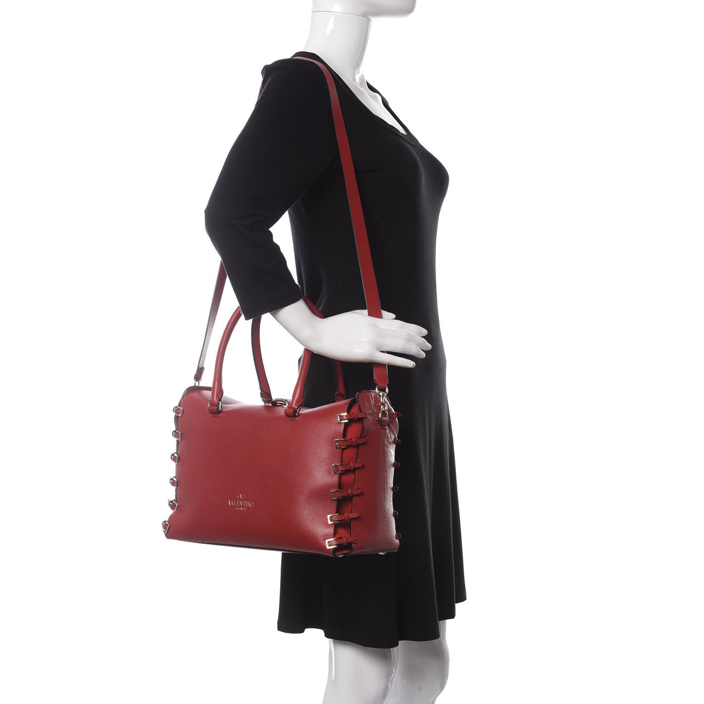Vitello Buckle Trimmed Top Handle Satchel Red