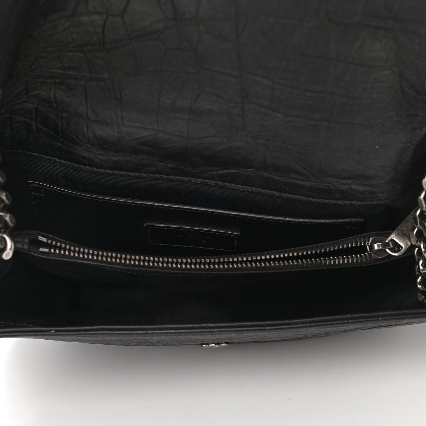 Calfskin Crocodile Embossed Medium West Hollywood Monogram Fold-Over Black