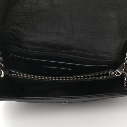 Saint Laurent Calfskin Crocodile Embossed Medium West Hollywood Monogram Fold-Over Black 5 of 9