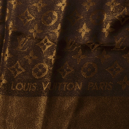 Louis Vuitton Silk Lurex Wool Monogram Shine Shawl Brown 4 of 5
