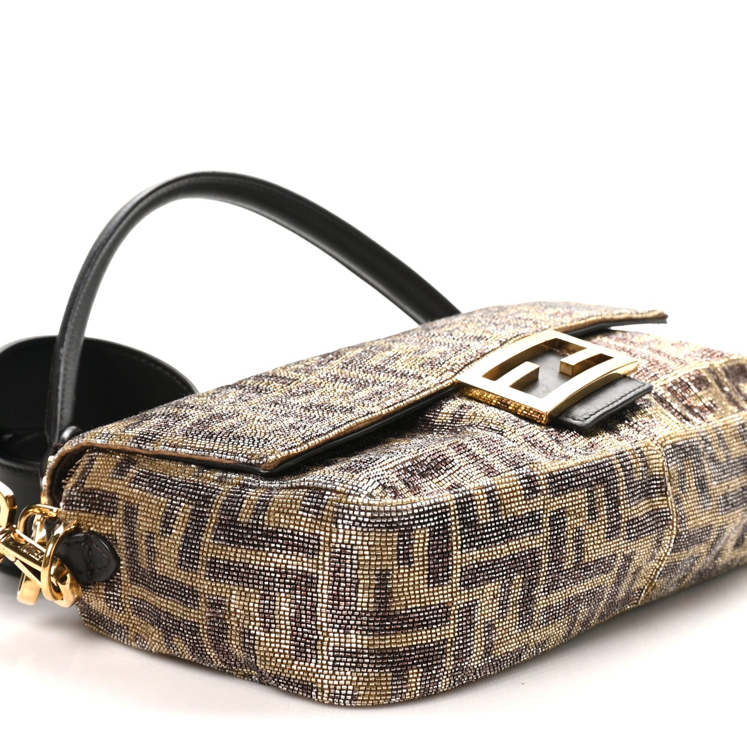 Fendi Vitello King Beaded Zucca Baguette Mogano Panna Ebano