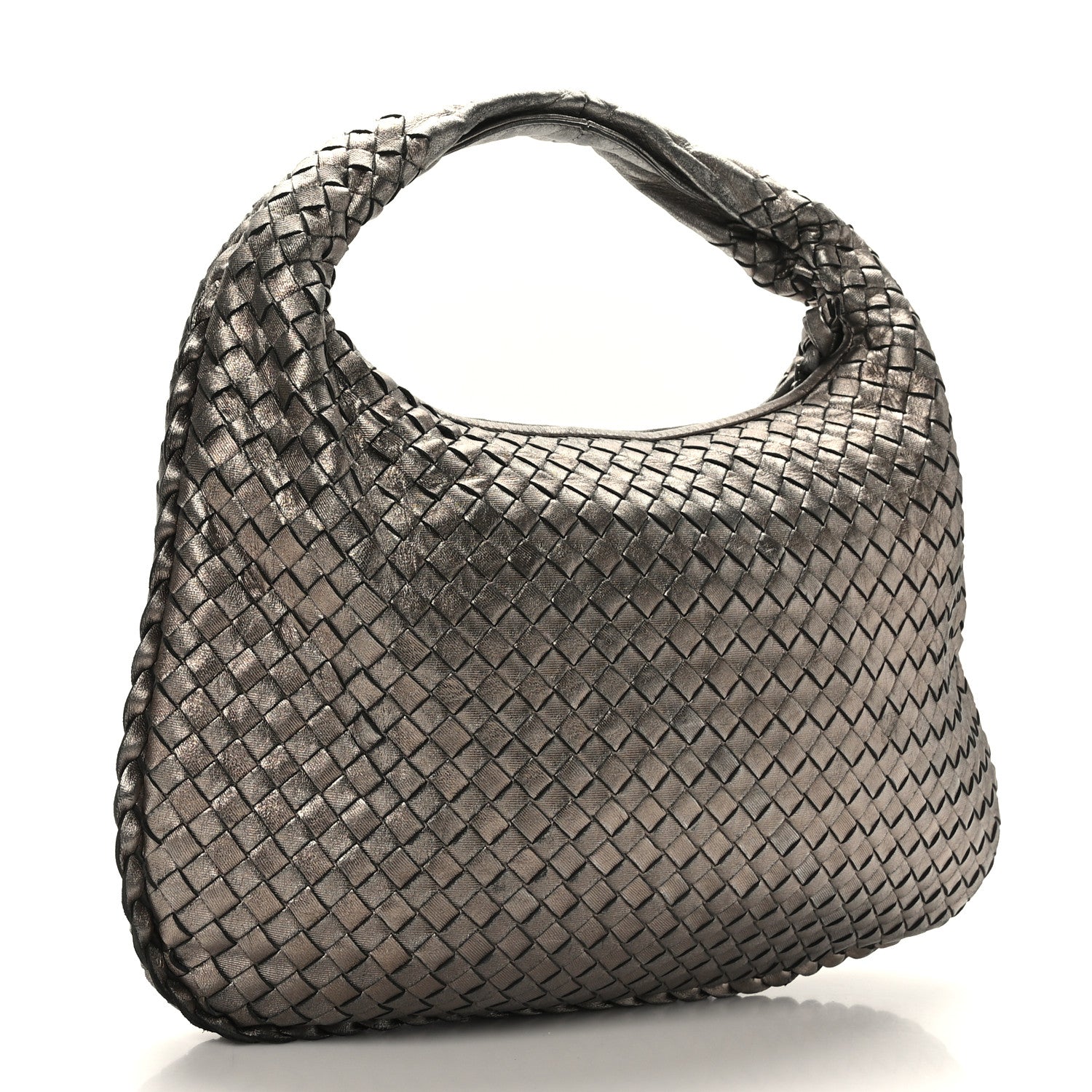 Bottega Veneta Metallic Nappa Intrecciato Medium Veneta Hobo Pewter 3 of 8