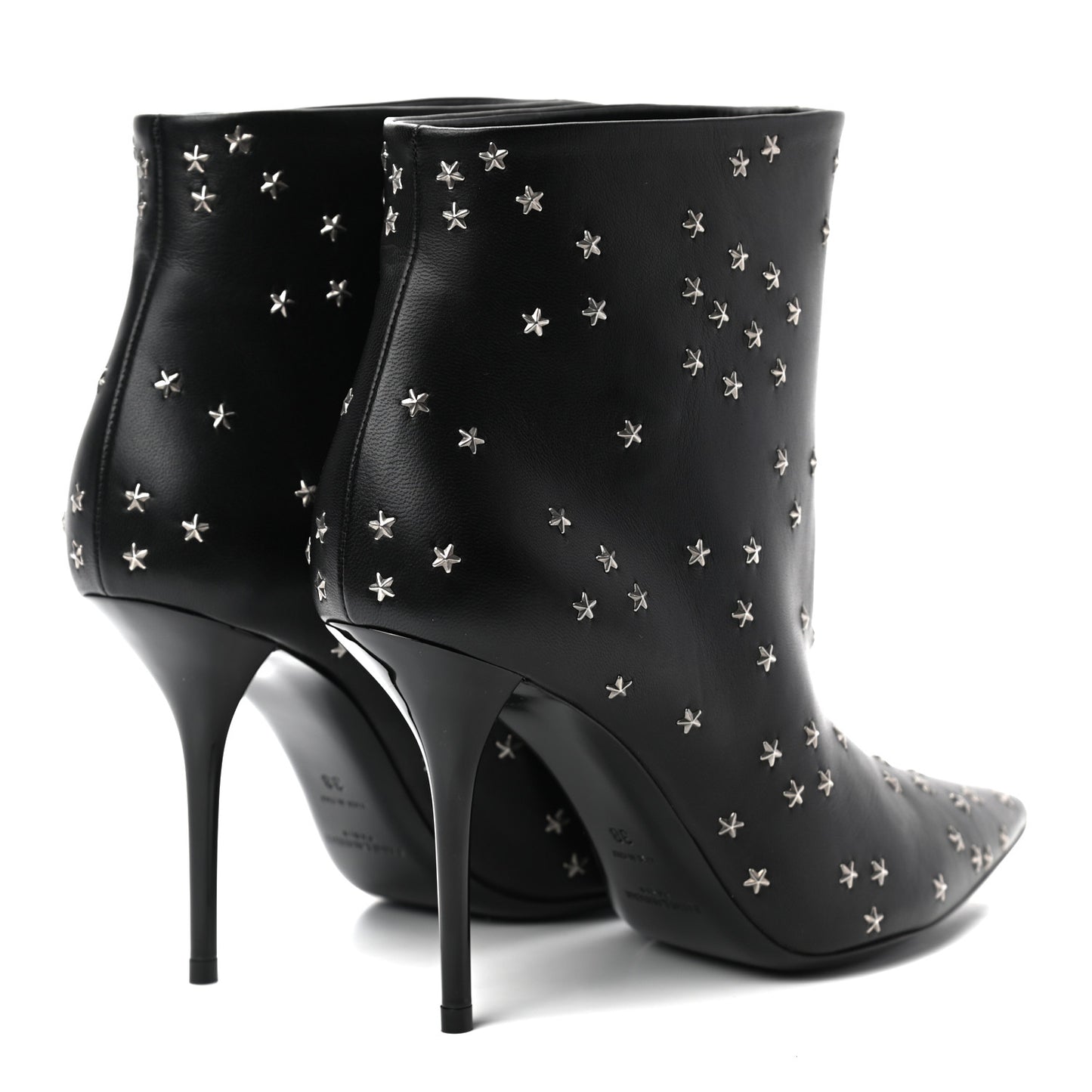 Calfskin Star Studded Ankle Booties 38 Black