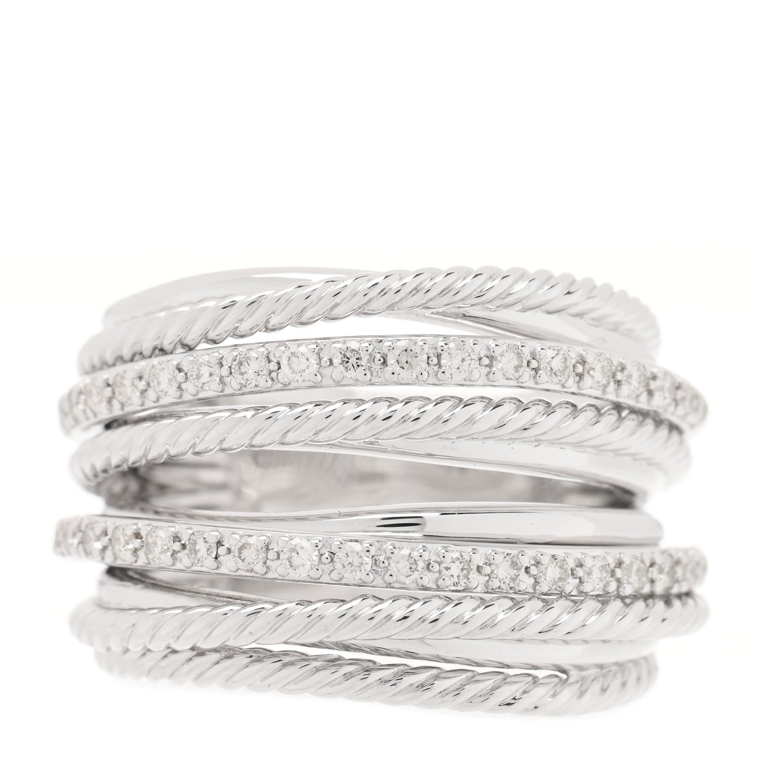 David Yurman Sterling Silver Diamond 17.8mm Crossover Cable Ring 53 6.5 1 of 4