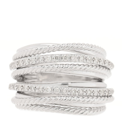 David Yurman Sterling Silver Diamond 17.8mm Crossover Cable Ring 53 6.5 1 of 4